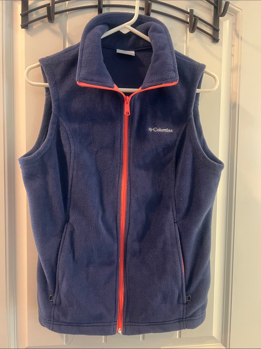 Columbia Navy Fleece Vest with Coral Trim